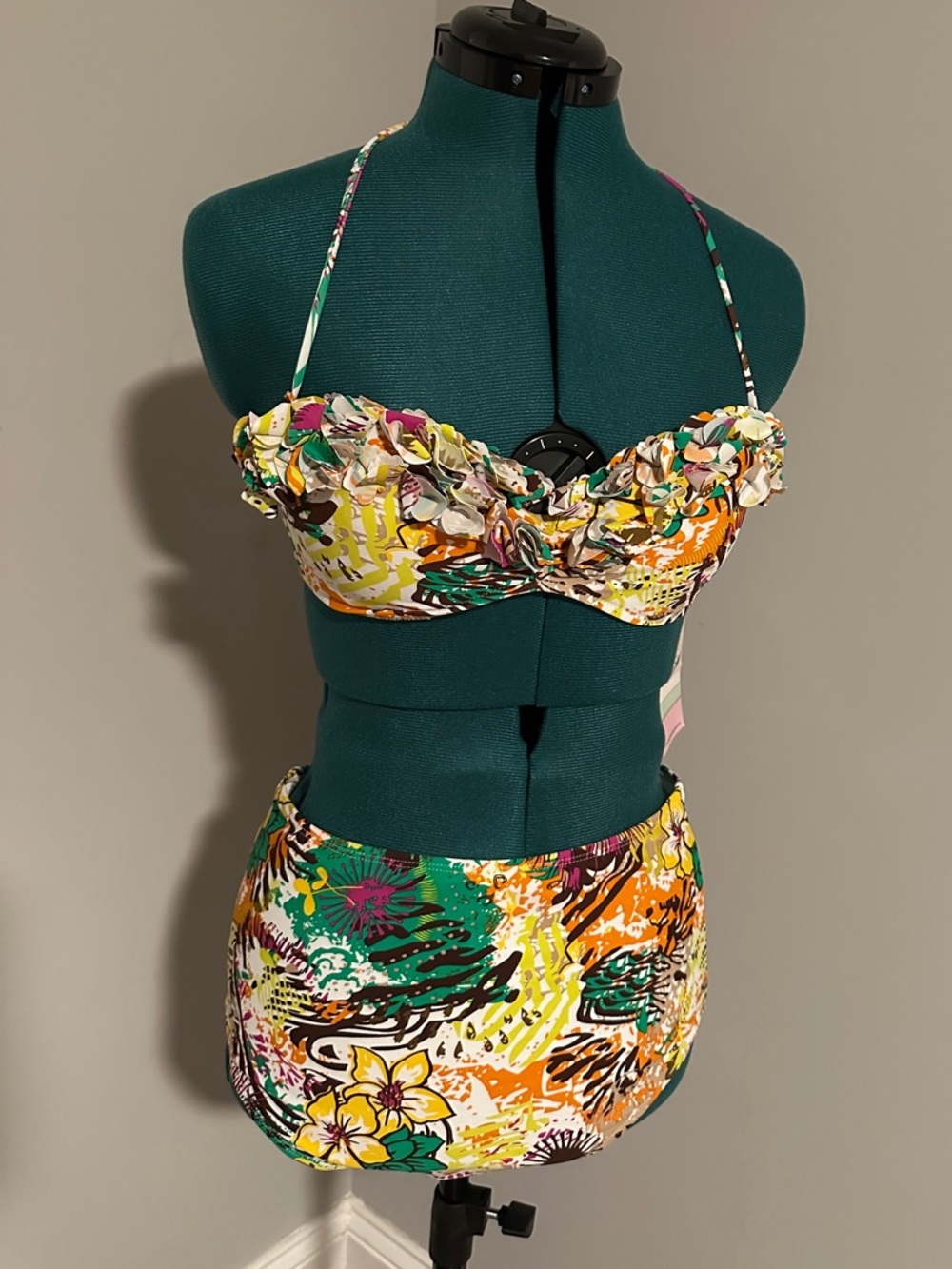 High-Waist Floral Ruffle Bikini Set - Yellow Multi - Picture 4 of 8